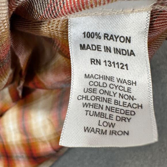 Da-sh Plaid Peasant Blouse Women's XL Long Sleeve Orange Cream Red Boho Button - Picture 7 of 8